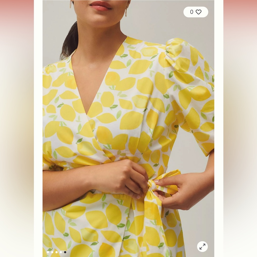 Anthropologie Yellow Lemon-Print Midi Dress - Picture 2 of 4